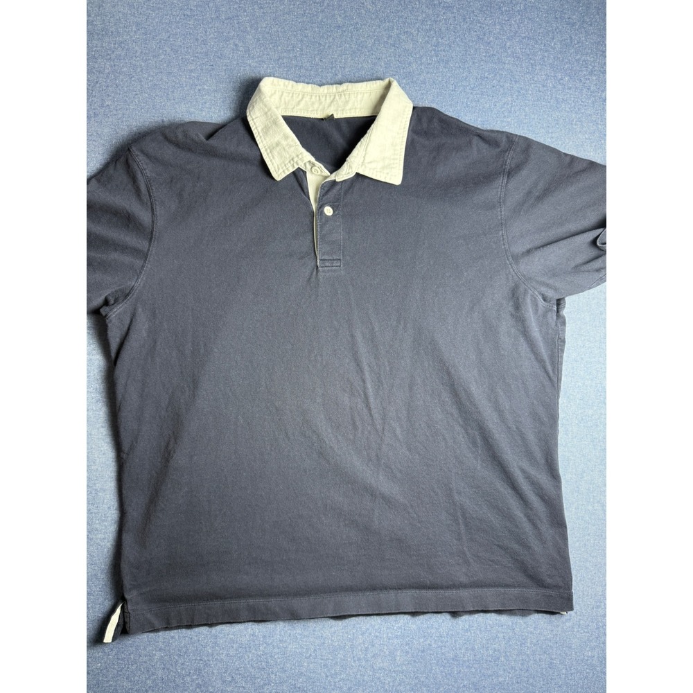 Uniqlo Mens XXL Rugby Polo Shirt Navy Blue Short Sleeve Contrast Collar Cotton